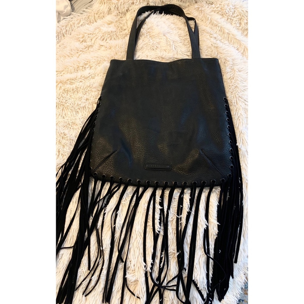 Black Vegan Leather Fringe Tote Bag- BCBGeneration - Picture 4 of 8